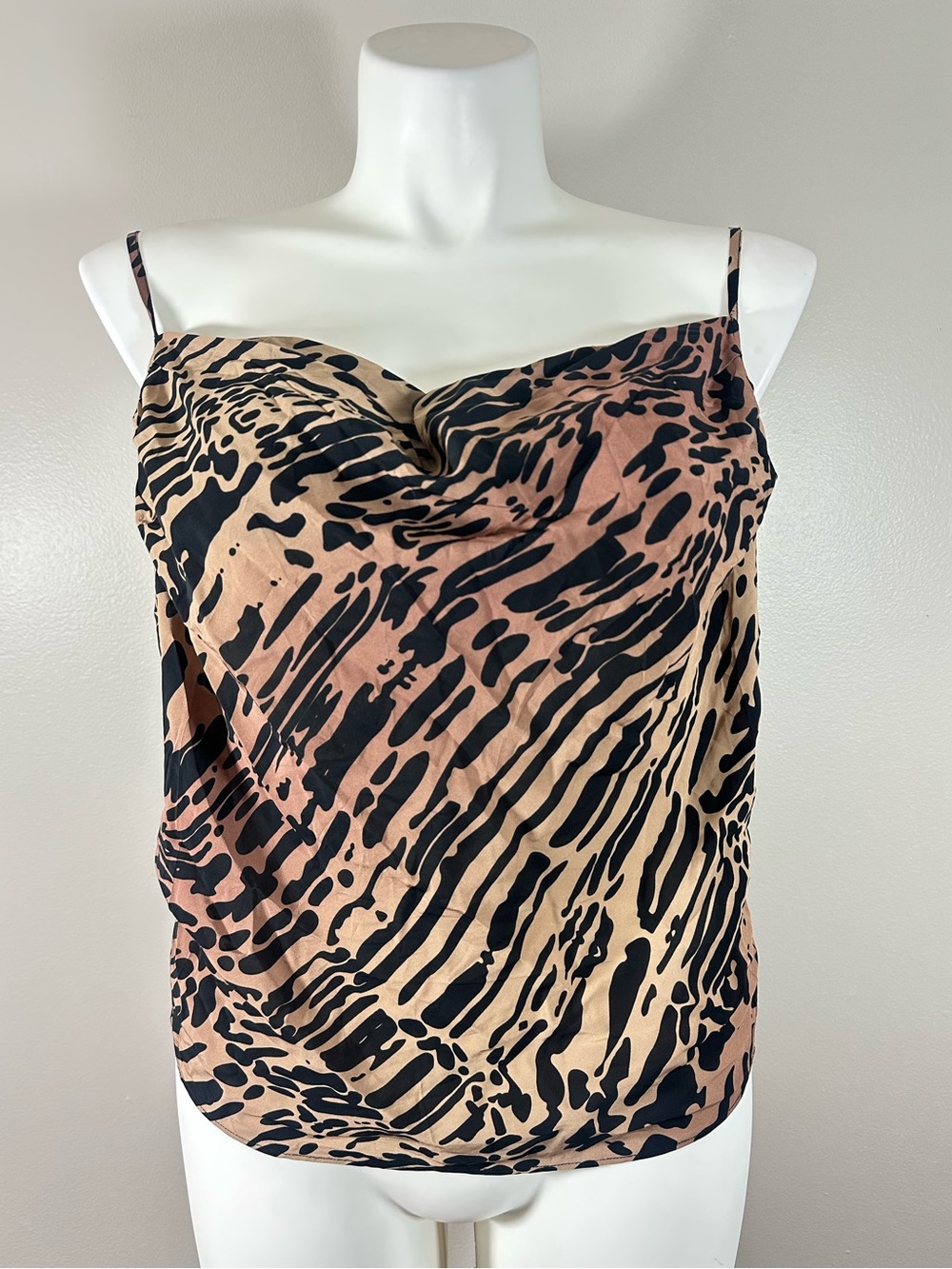 Good American 2XL Brown & Black Leopard Print Satin Cowl Neck Cami Tank Top